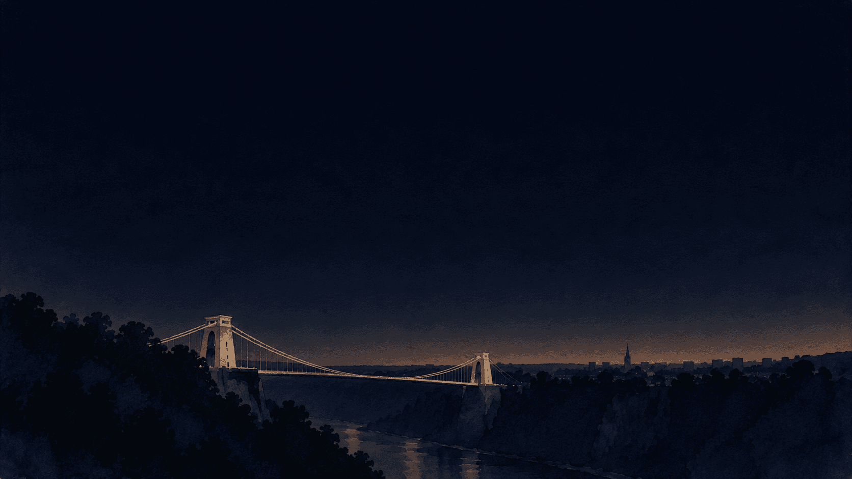 A painting of Bristol at dusk